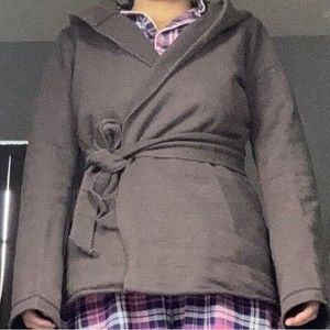 Vintage Lucky Brand womens large open front hoodie cardigan with belt VTG Y2K